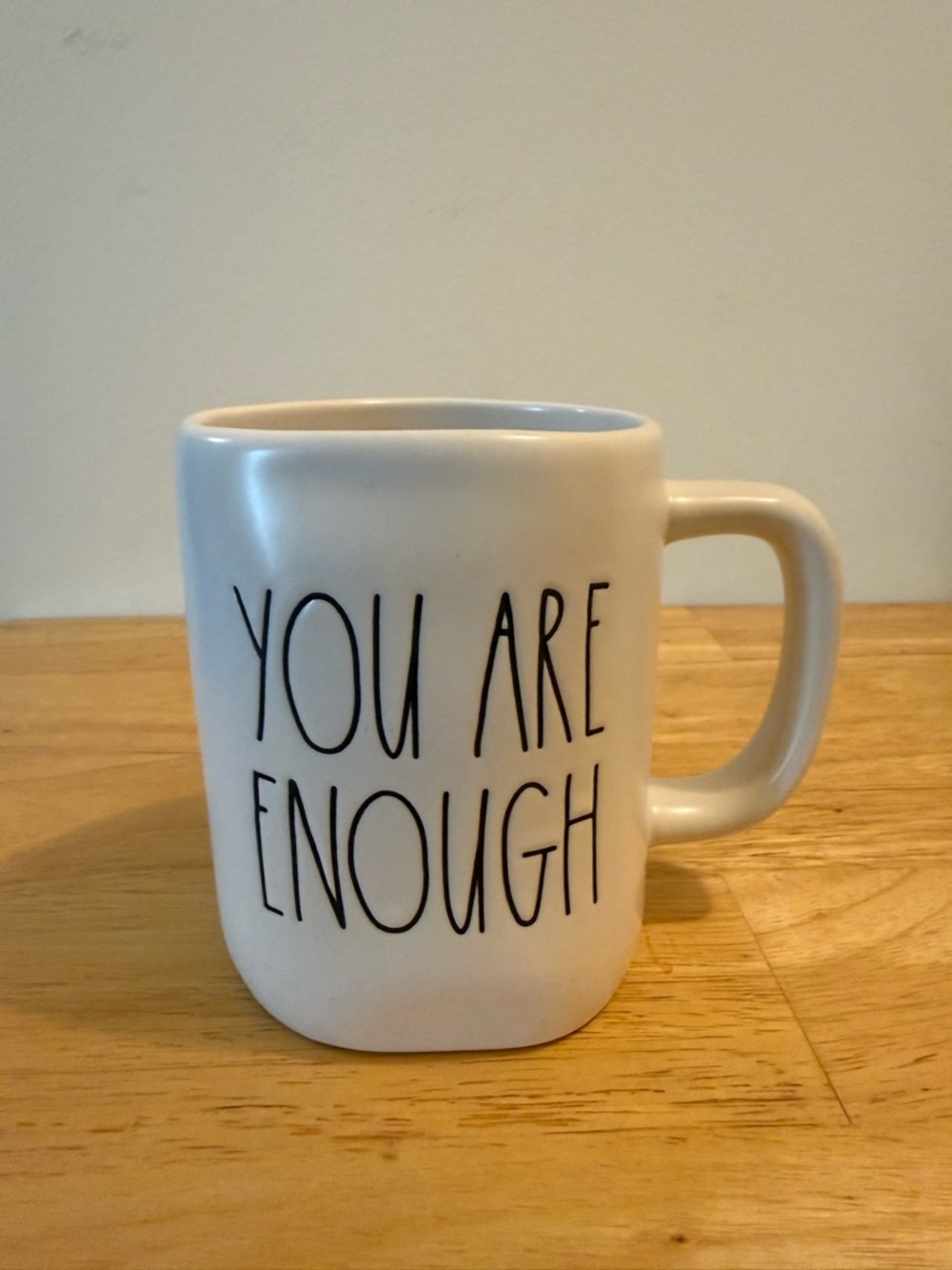 Rae Dunn White Mug with Black 'YOU ARE ENOUGH' Text